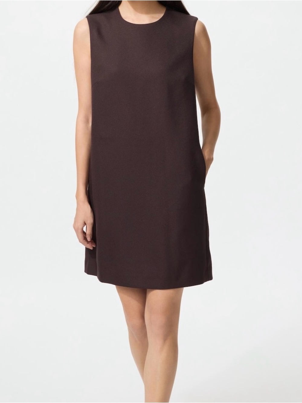 NEW Uniqlo Sleeveless Shift Mini Dress in Dark Brown